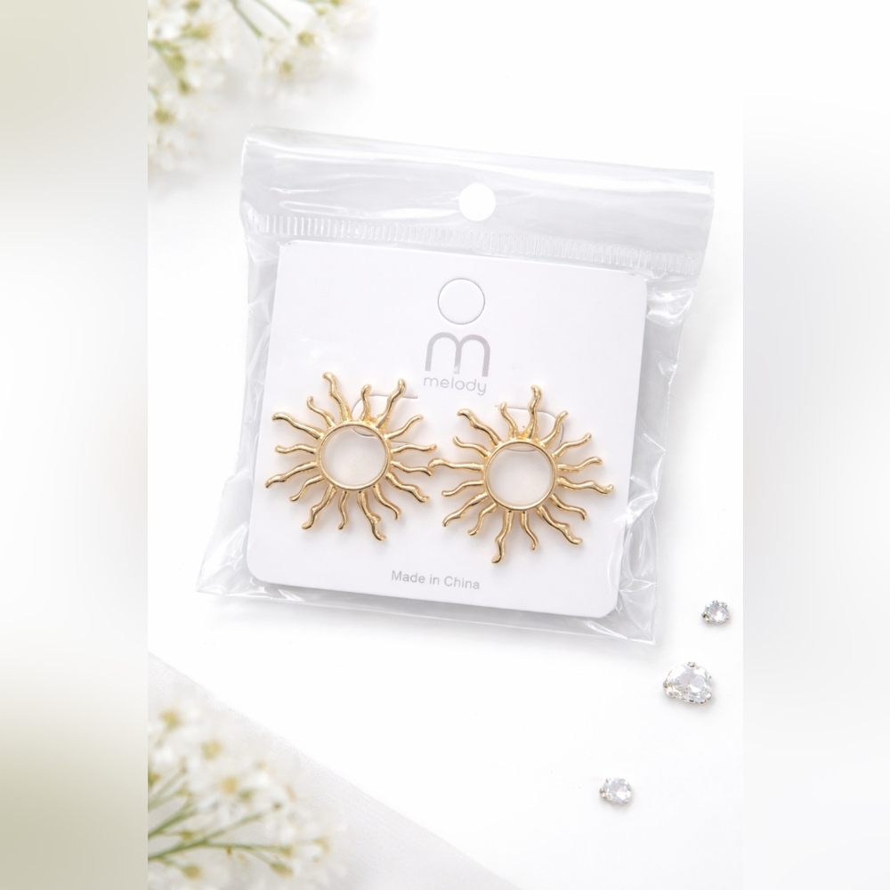 Sunburst Stud Earrings | Gold or Silver Tone | Boho Celestial Design